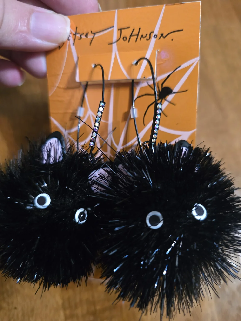 Betsey Johnson Black Pom-Pom Kitty Earrings